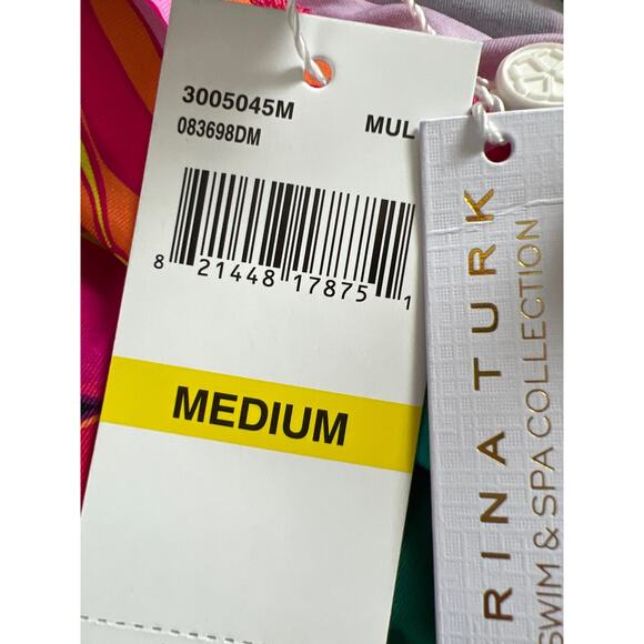 New Trina Turk Black Pink Bright Floral Swim Cover Up Fold Over Pants size M - Picture 5 of 5